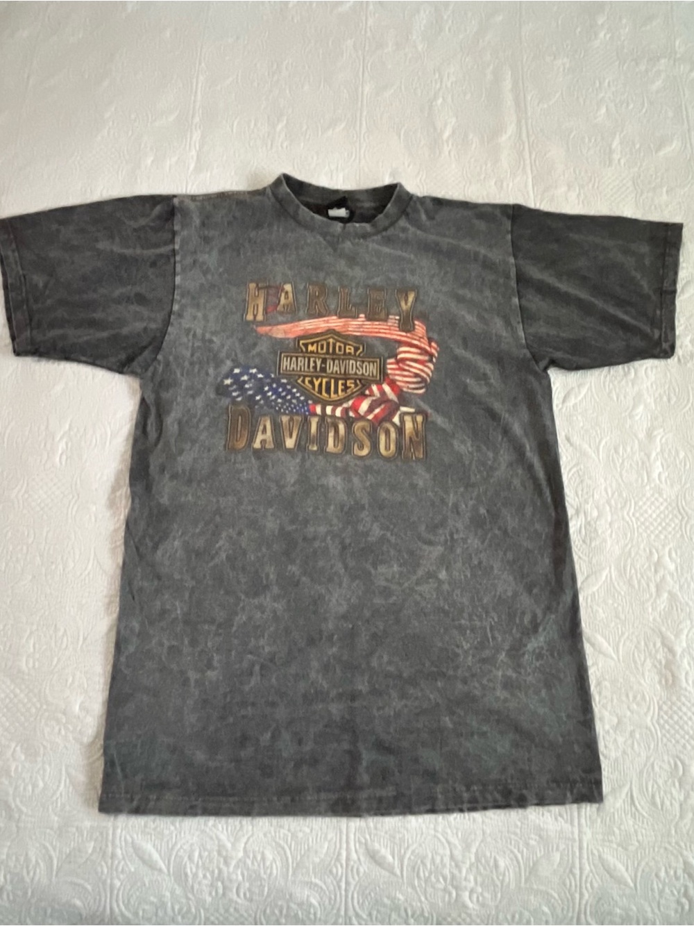 Harley-Davidson Alaska Grey Mineral-Wash Flag Logo Tee - Made In USA - Denali